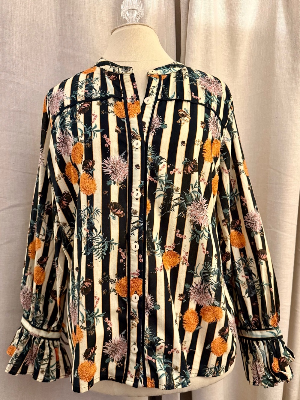 Women’s Porridge brand floral stripe blouse Sz M